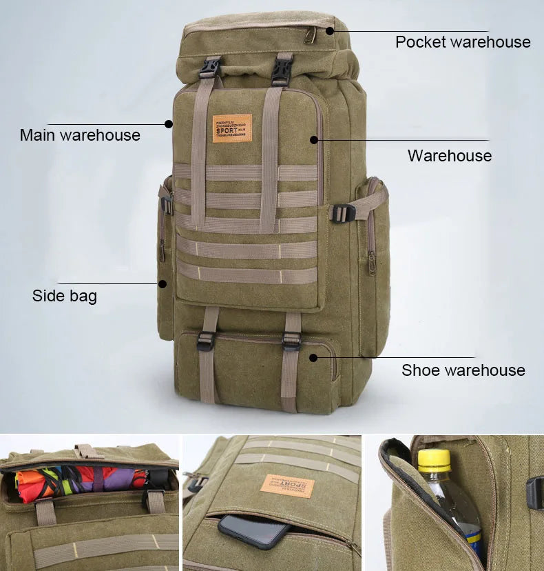 80L Backpack 600D Nylon Waterproof Trekking Hunting Bags Outdoor Rucksacks Outdoor Training Molle Knapsacks