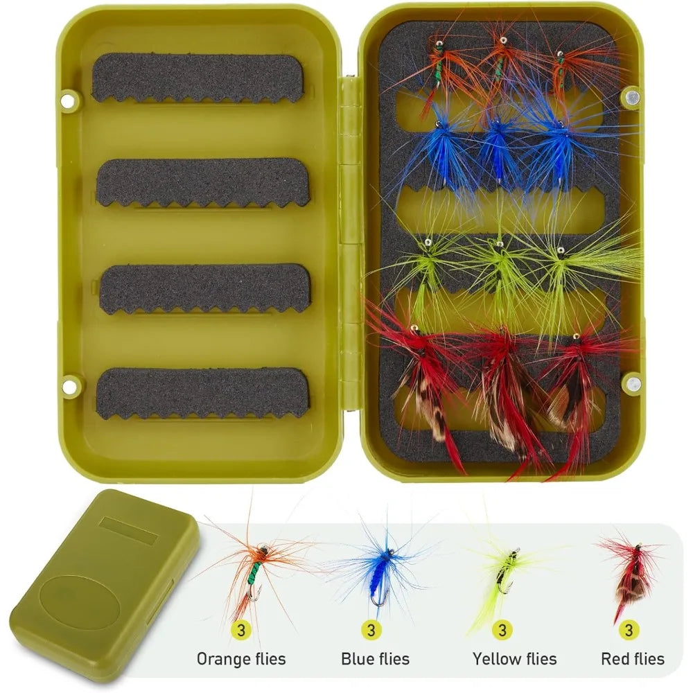 Fly Fishing Rod and Reel Combo Starter Kit, Fly Rod 4-Piece Carbon Fiber, Aluminum Fly Reel, 12Pcs Flies, Fishing Line