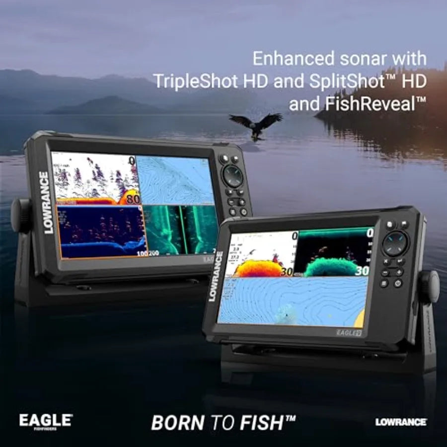 Eagle Fish Finders with IPS Screen for marine navigation, durable ABS plastic housing, black color, high-contrast sunlight-read