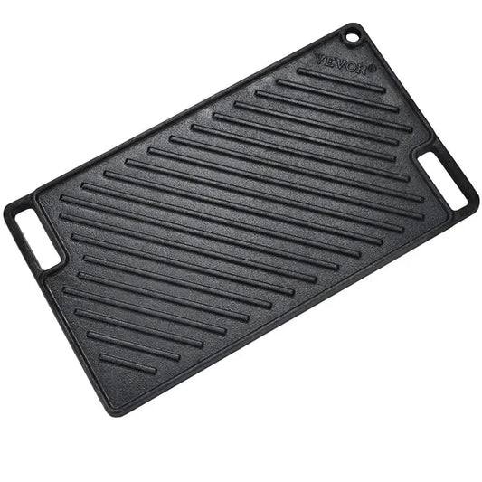 Reversible Cast Iron Griddle 9.7'x16.7', Pre-Seasoned, Non-Stick, Black