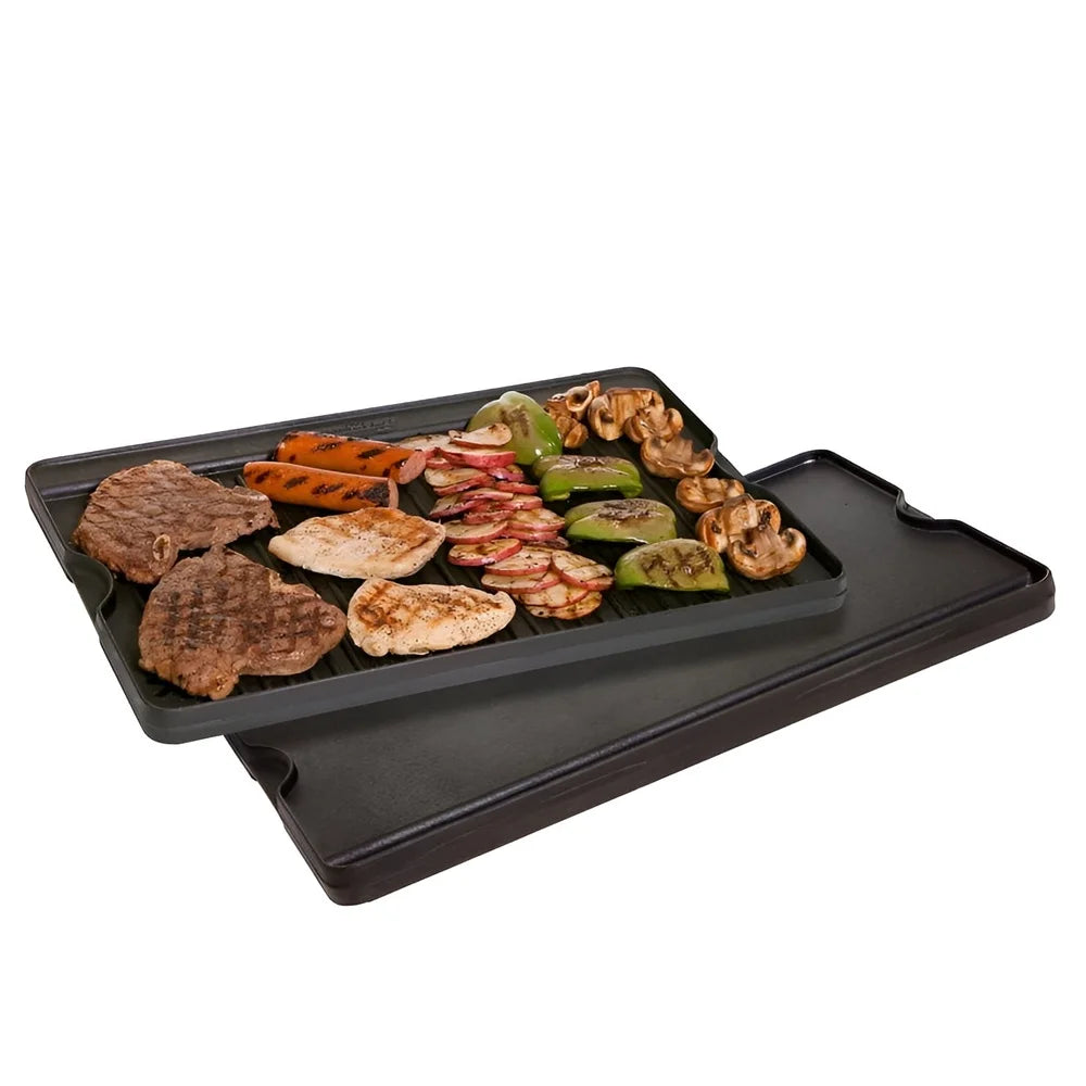 Reversible Preseasoned Cast Iron Grill Griddle Double Sided 24 Inch Cooking Surface Outdoor BBQ Breakfast Lunch Dinner