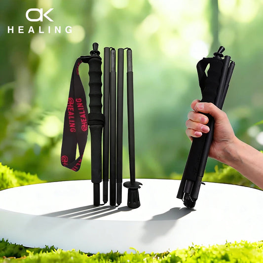 2PCs Carbon Fiber Foldable 5-Sections Ultra-Light 110g Trekking Poles Walking Cane, 110/120/130cm Fixed Length Hiking Sticks for Outdoor Camping, City Running, Travel, Men Women Lightweight Portable Gear Caron Fiber Black Te
