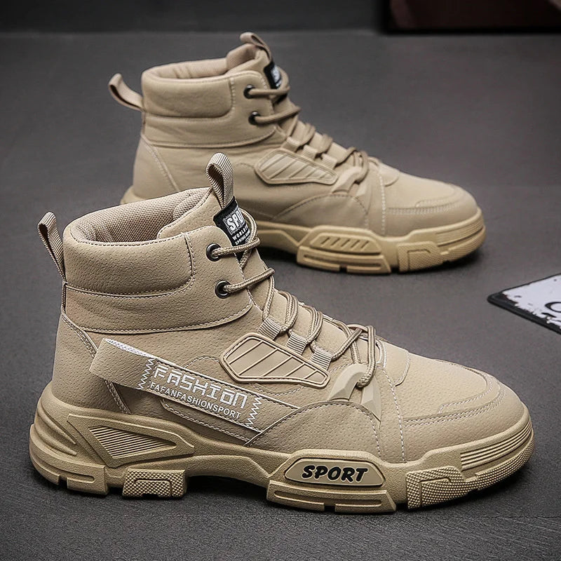 2024 Spring New Leisure Shoes for Men Outdoor Work Boots Trendy Fashion Leather Boots High Top