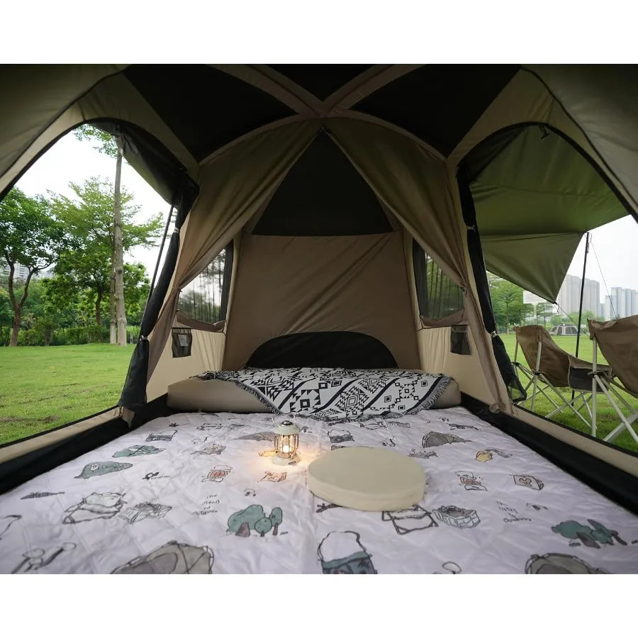 4-6 Person Large Family Cabin Camping Tent with 3 Doors and 2 Rooms Double Layer Waterproof Portable Glamping Tent for Outdoor