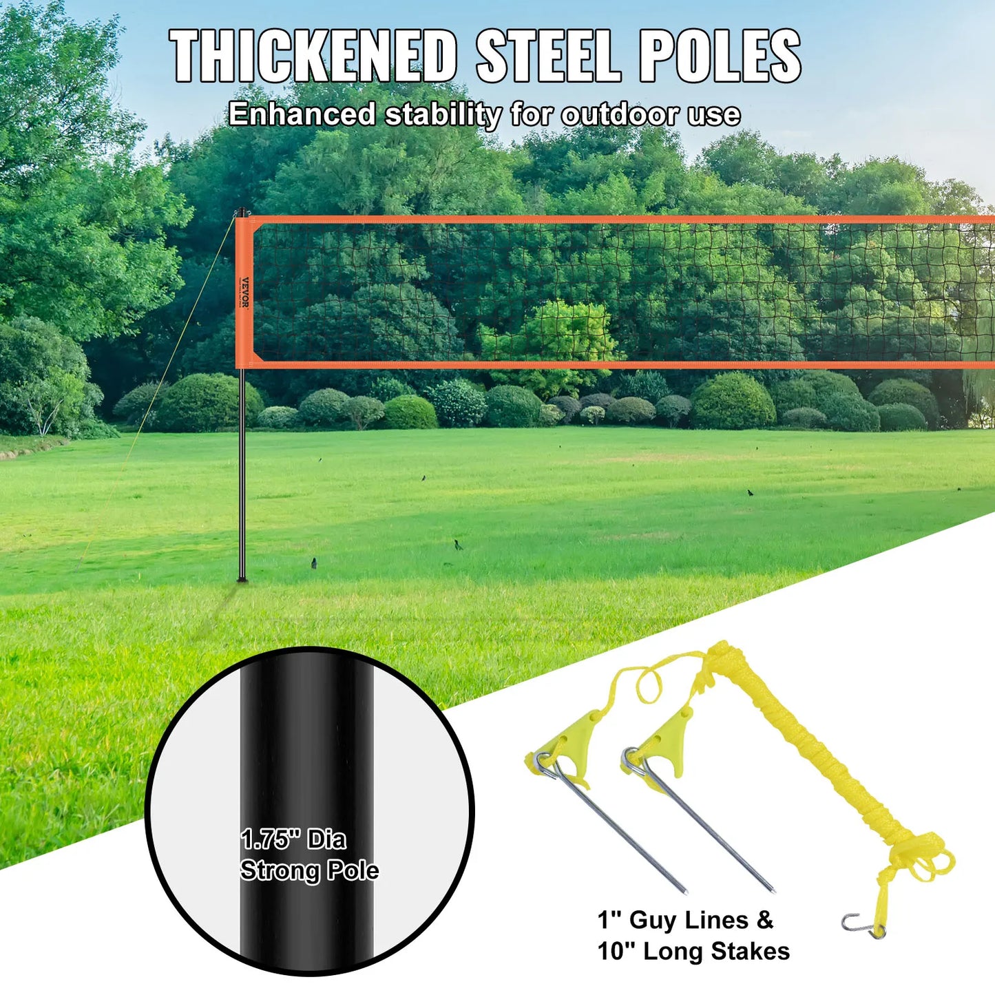 1.25-1.75inch poles, Outdoor Volleyball Net System Adjustable Height Aluminum Poles Volleyball Set with Pump Carrying Bag