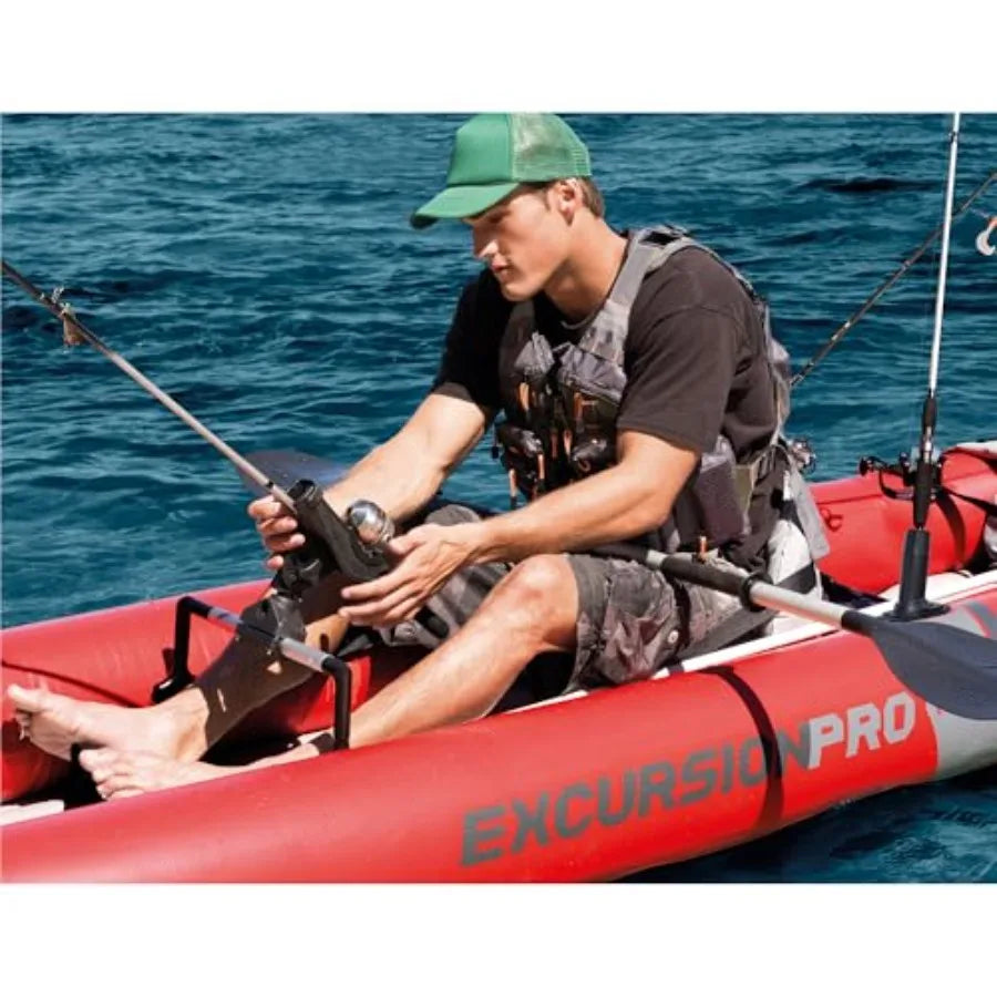 Excursion Pro Inflatable Kayak Set For Outdoor Recreation: SuperTough PVC, Blue And Gray, 2-Person With 400lb Capacity And Adju