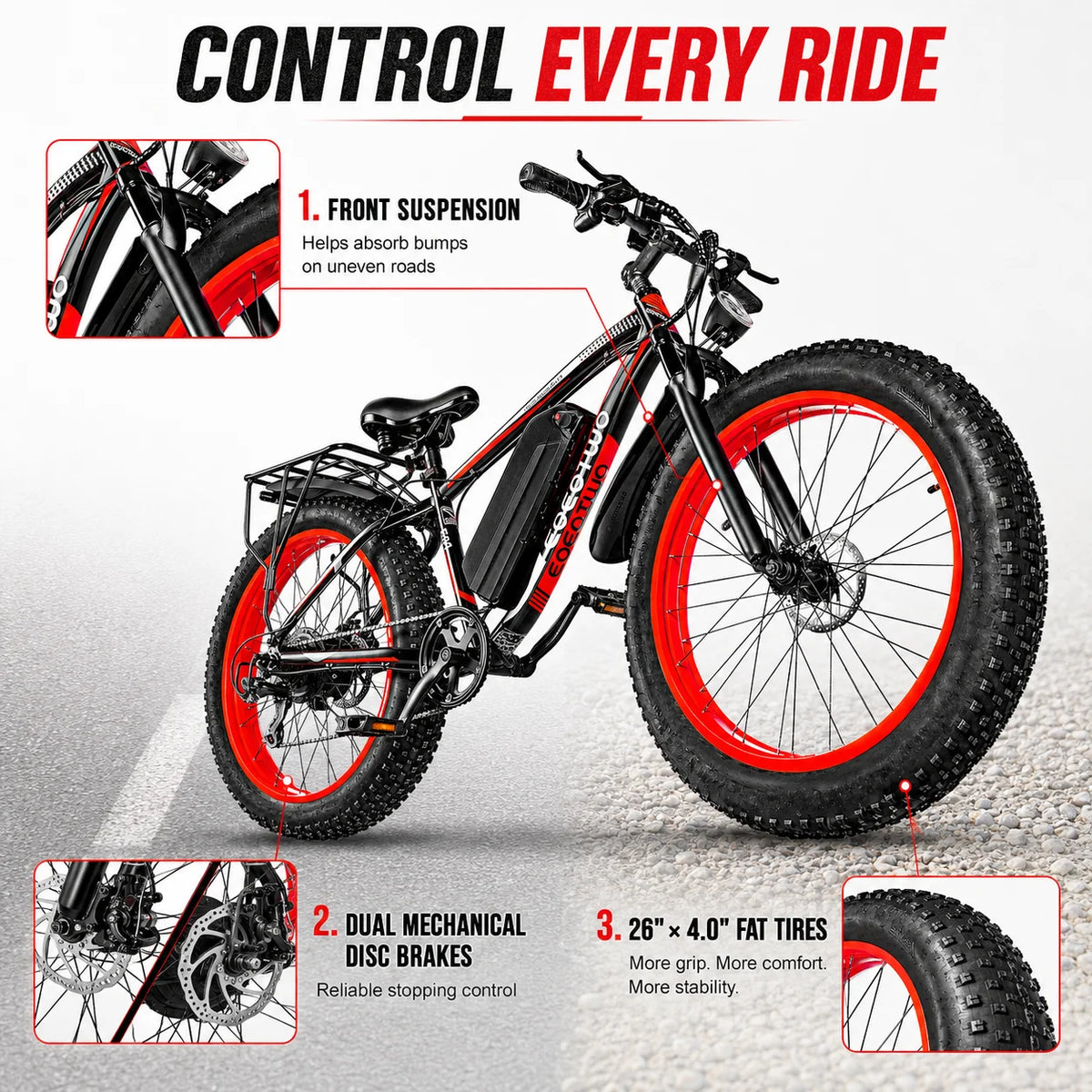 Electric Bike for Adults Teens, 1500W Motor, 34 Mph & 60 Miles, 26" Fat Tire All-Terrain Electric Mountain Bike with 48V 15AH Removable Battery, Dual Brake Off-Road Ebike