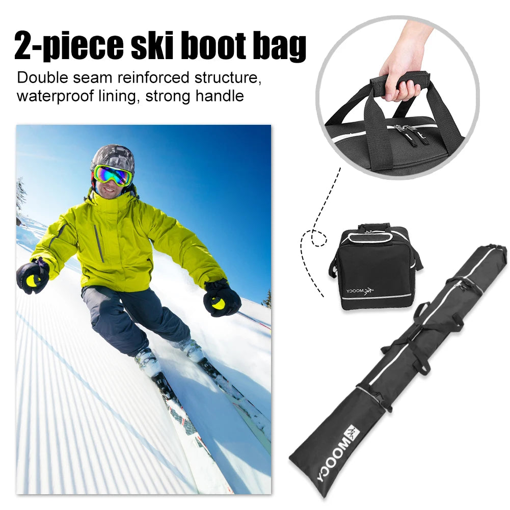Waterproof Ski Bag & Boot Bag Set Ski Duffle Bag & Boot Tote Set Portable Travel Ski Carrier Bag For Adult Kids Skiing Accessory