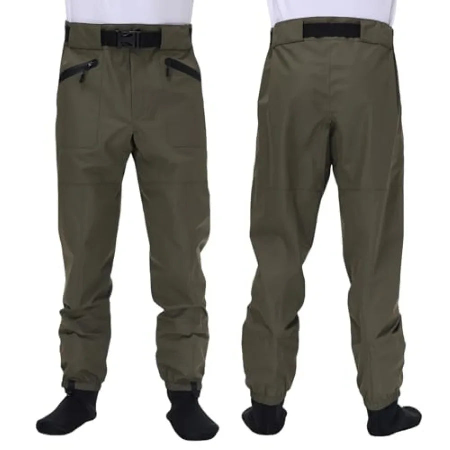 Fishing Waders for Men and Women, Wading Pants with Neoprene Stocking Foot, Fishing Waist Waders Pants with Pockets