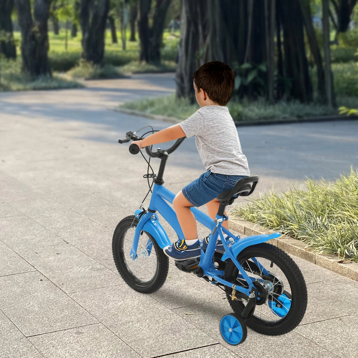 14 Inch Kids Bike w/ Training Wheels, Adjustable Seat Height Dual Brakes Children's Bicycle Kids Learning Bicycle for Boys Girls