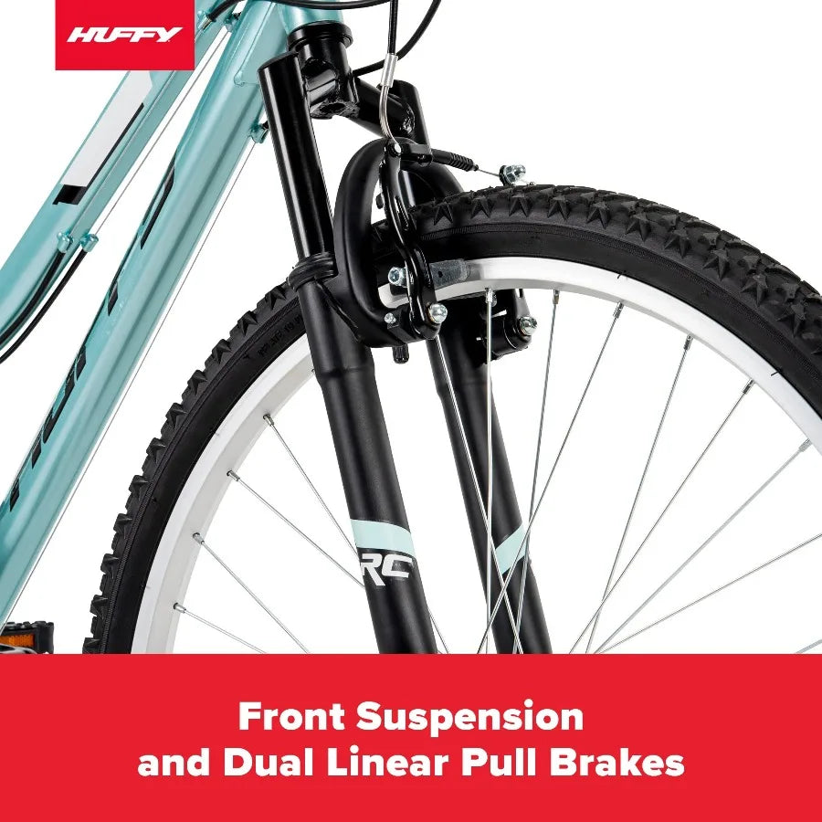Huffy 26" Rock Creek Mountain Bike, Fits Riders 5'0"+, Mint, Adult, Women's Sturdy steel frame built for tackling rough trails.
