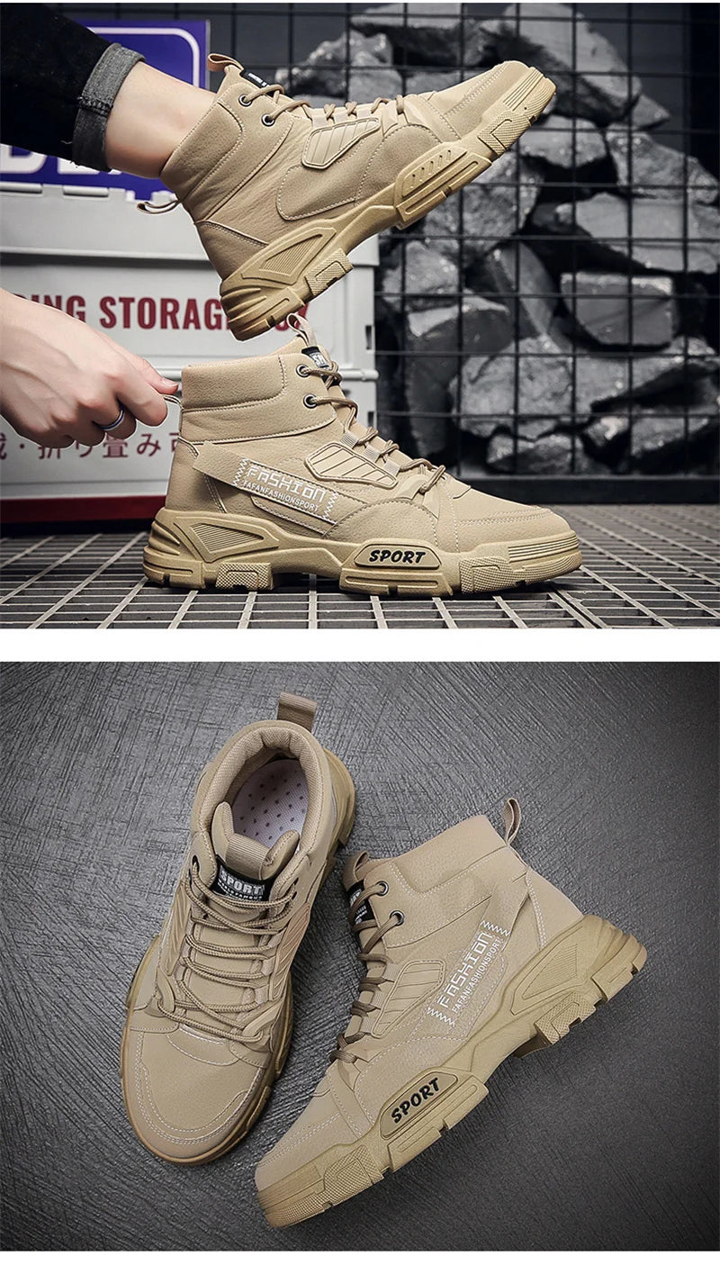 2024 Spring New Leisure Shoes for Men Outdoor Work Boots Trendy Fashion Leather Boots High Top