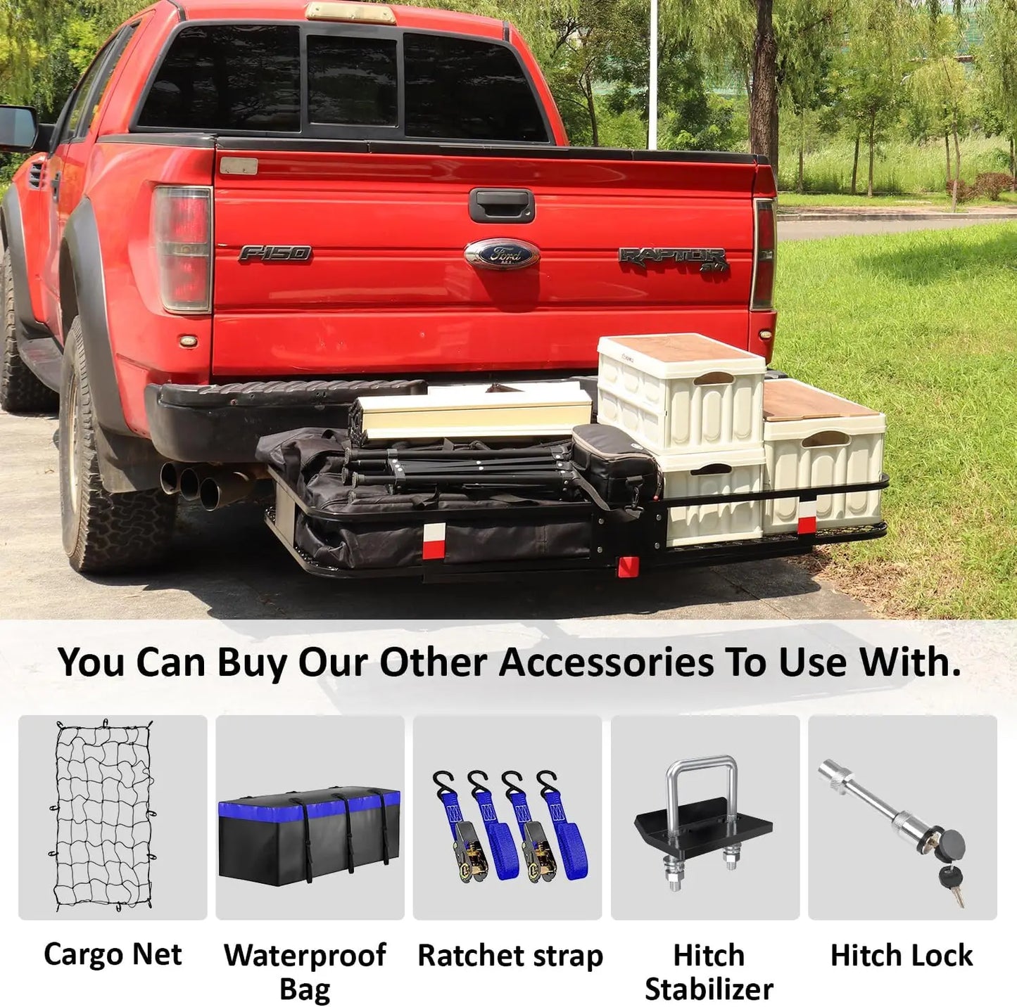 60x20 Inch Folding Hitch Cargo Carrier, 500LB Capacity Heavy Duty Steel Cargo Rack, 2 Inch Receiver Mount Luggage Basket Holder Tray For SUV Truck Camping Gear Storage, Black