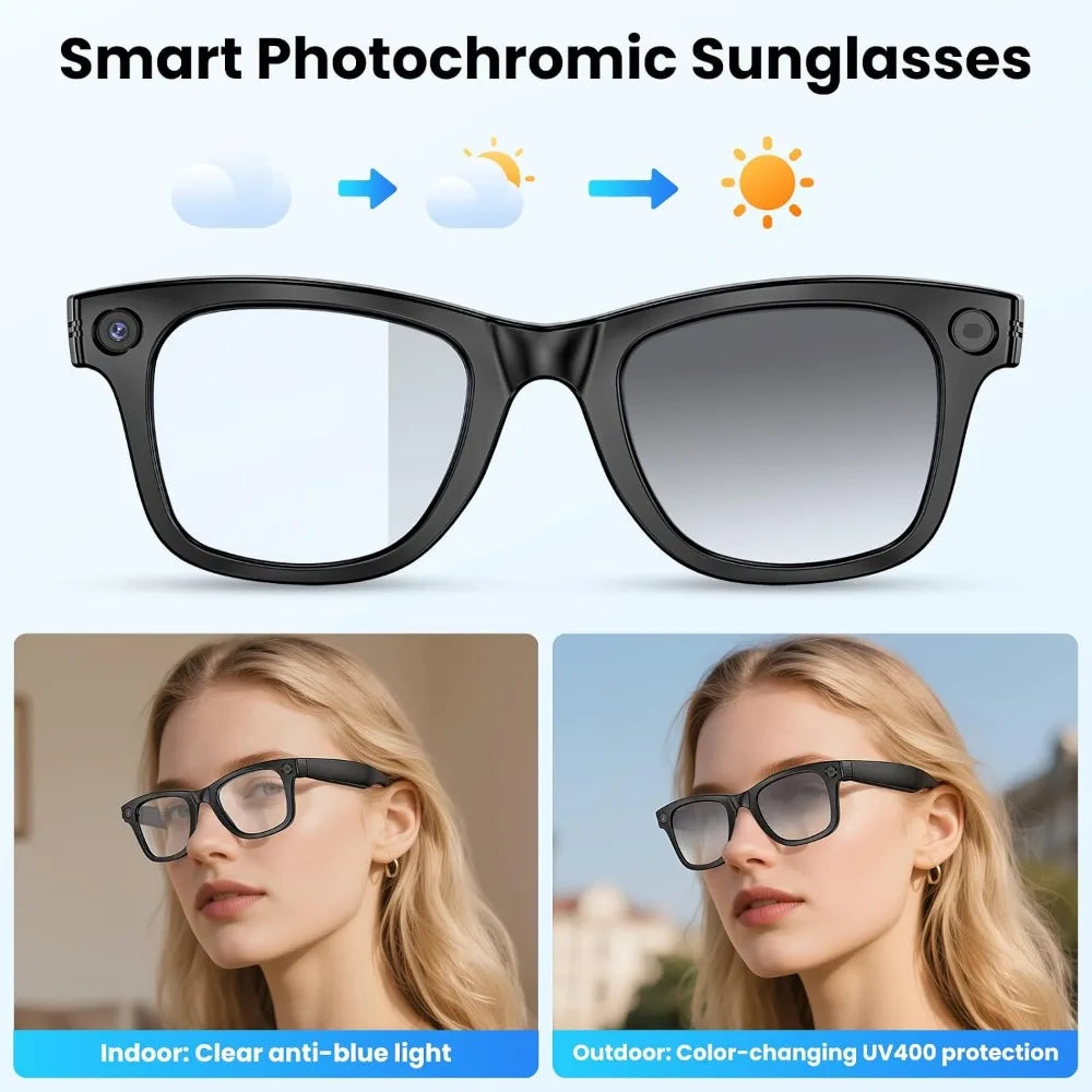 4K HD Camera Glasses with Anti-Shake, Video Recording, Dual Mic, and Photochromic Lenses