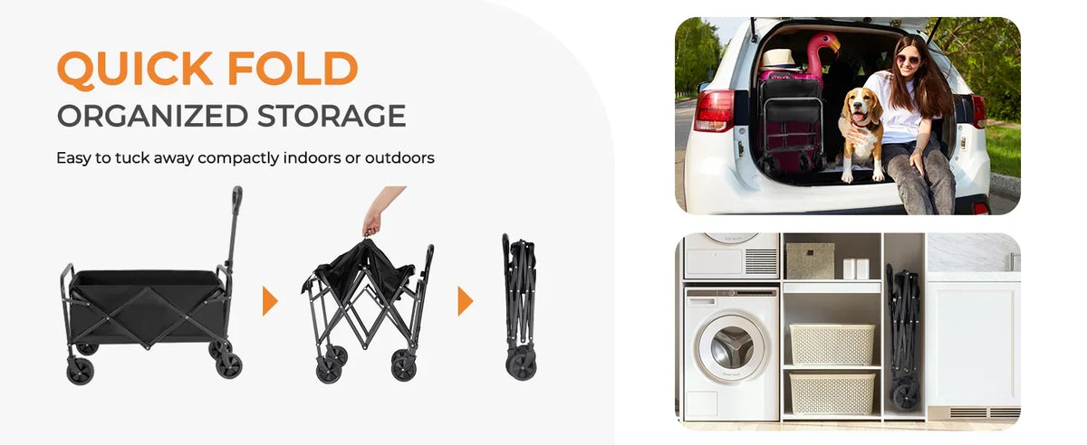 [Heavy Duty] Folding Wagon Cart | Heavy Duty | 360°All Terrain Wheels, Side Pockets, Large Capacity Collapsible | For Camping,
