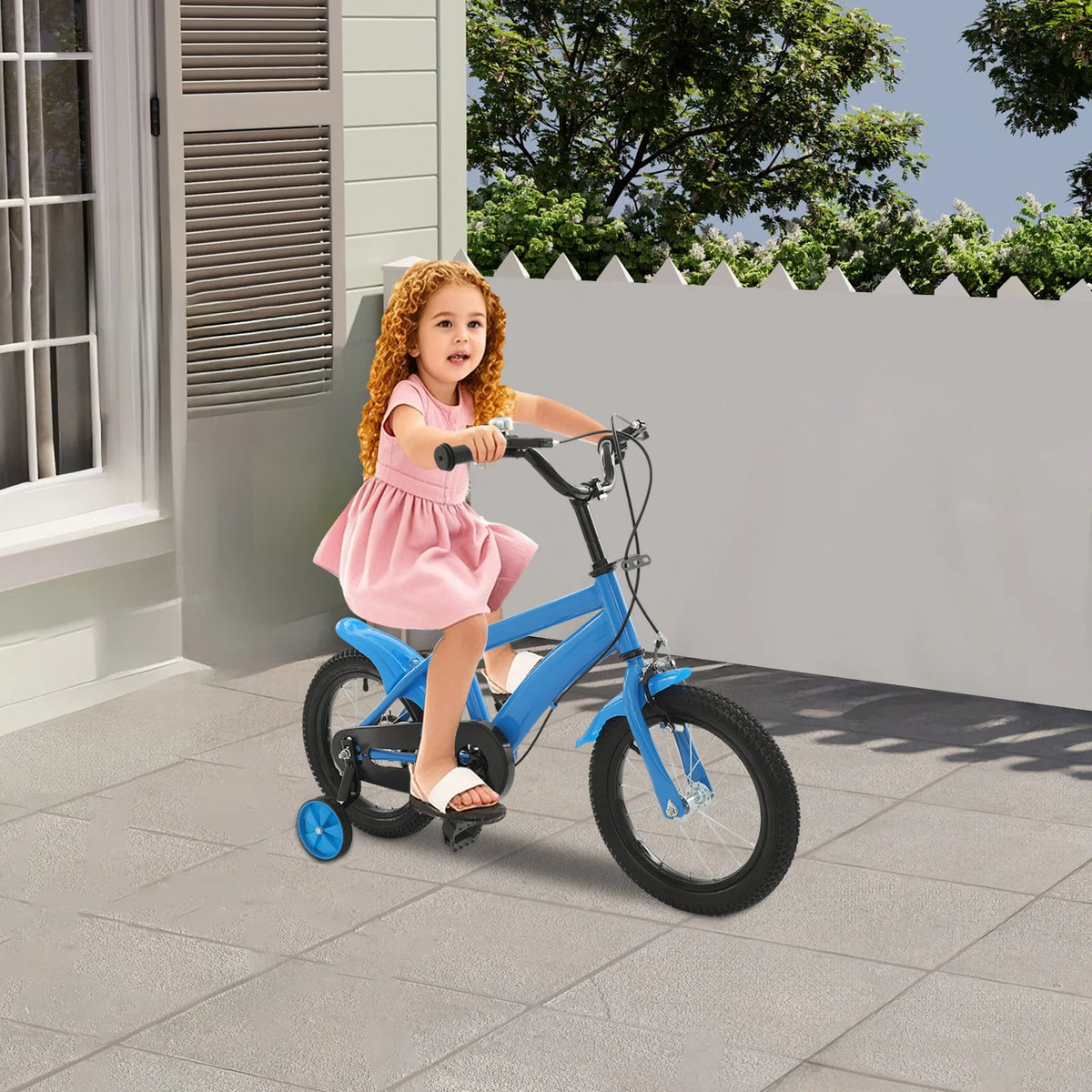 14 Inch Kids Bike w/ Training Wheels, Adjustable Seat Height Dual Brakes Children's Bicycle Kids Learning Bicycle for Boys Girls