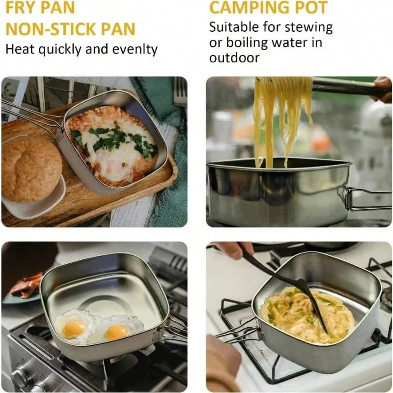 6Pcs Backpacking Camping Cookware Mini Picnic Camping Cooking Mess Kit, Stainless Steel Pots Pan Plates Set for Hiking, Backpacking, Bushcraft and Picnic, Included Carry Bag