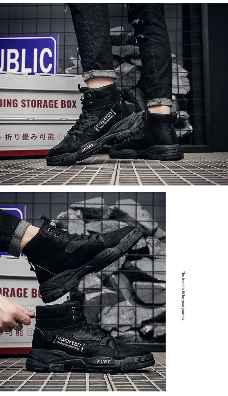 2024 Spring New Leisure Shoes for Men Outdoor Work Boots Trendy Fashion Leather Boots High Top