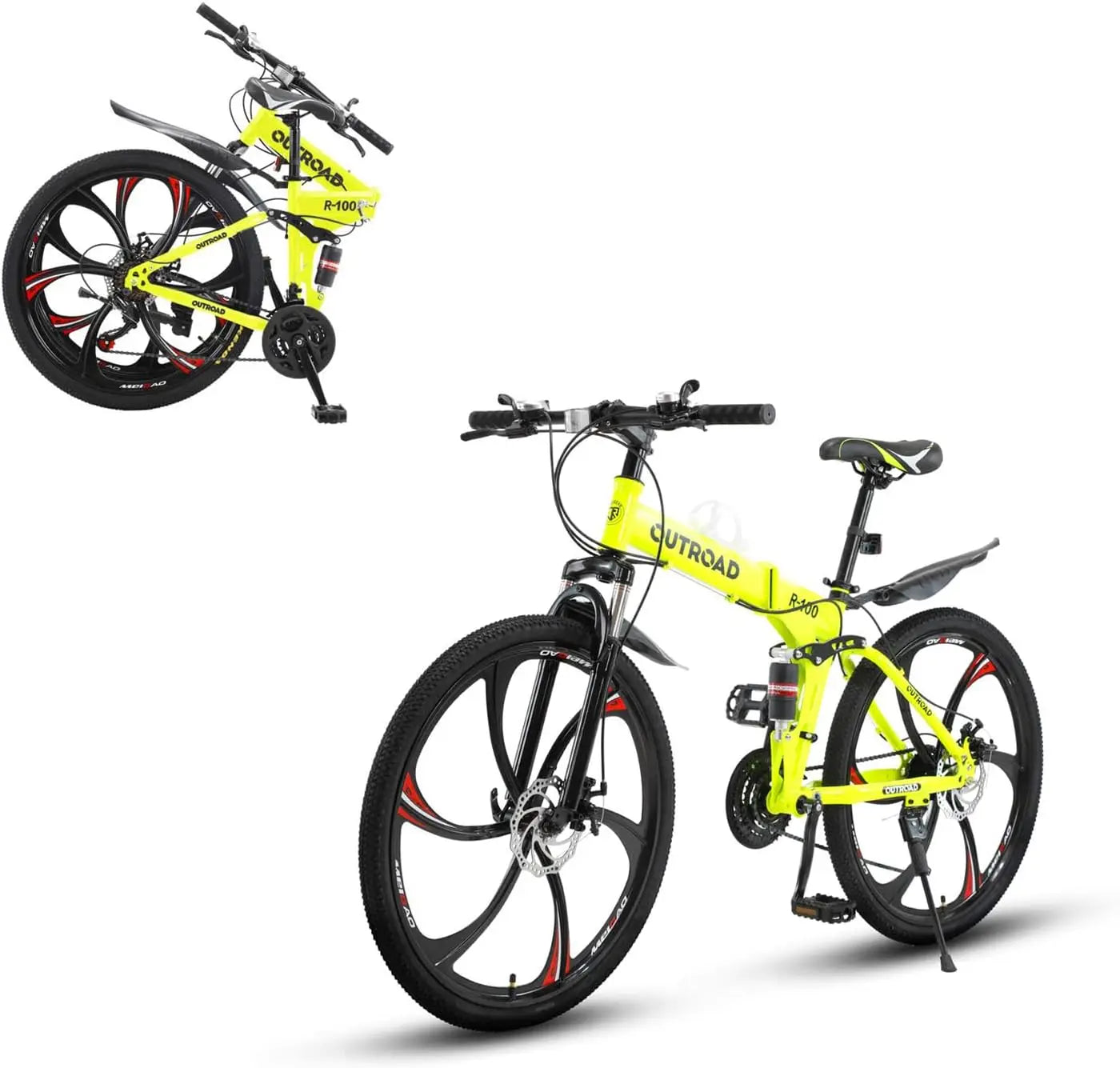 Folding Mountain Bike, 21-Speed High Carbon Steel, Adult, 26-inch Durable Tires