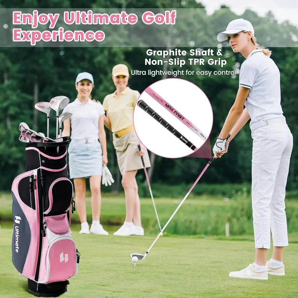 Ladies Golf Club Set, 9/11 Pieces, 460cc Driver, 3 Wood, Hybrid, Irons 6-9, Putter