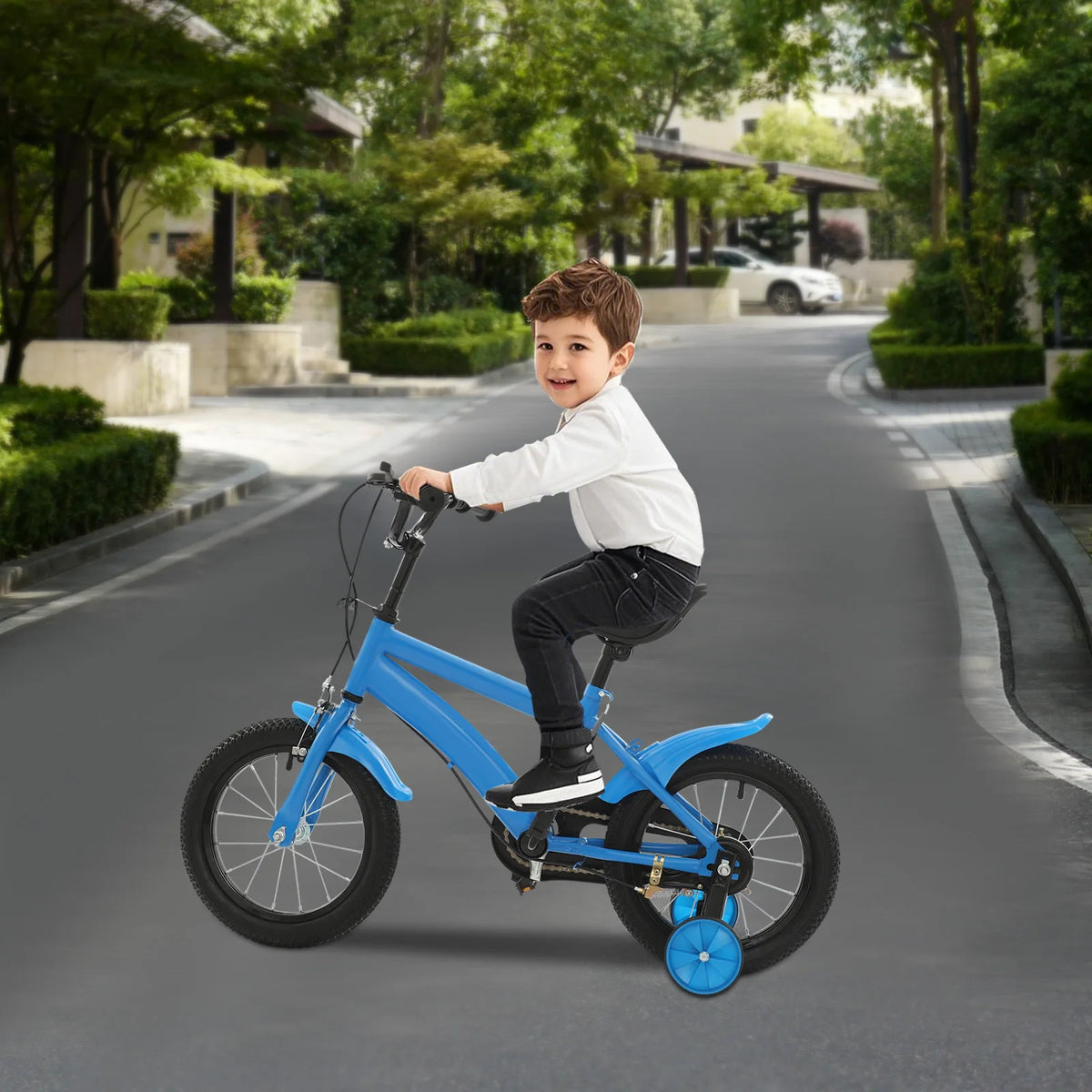 14 Inch Kids Bike w/ Training Wheels, Adjustable Seat Height Dual Brakes Children's Bicycle Kids Learning Bicycle for Boys Girls