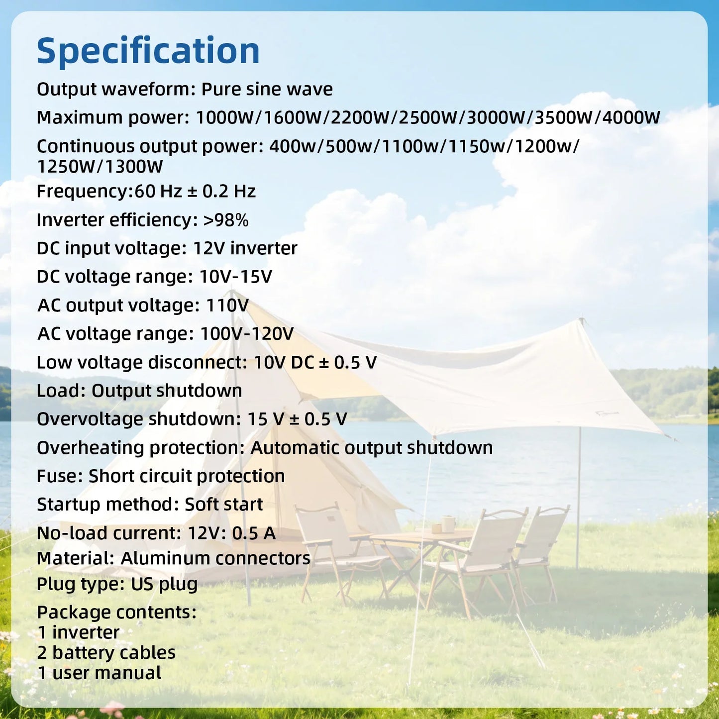 5000W Pure Sine Wave Inverter 12V 24V DC to AC 110V US Outlet Digital Screen Temp-Controlled Fan for Car Vehicle RV Solar