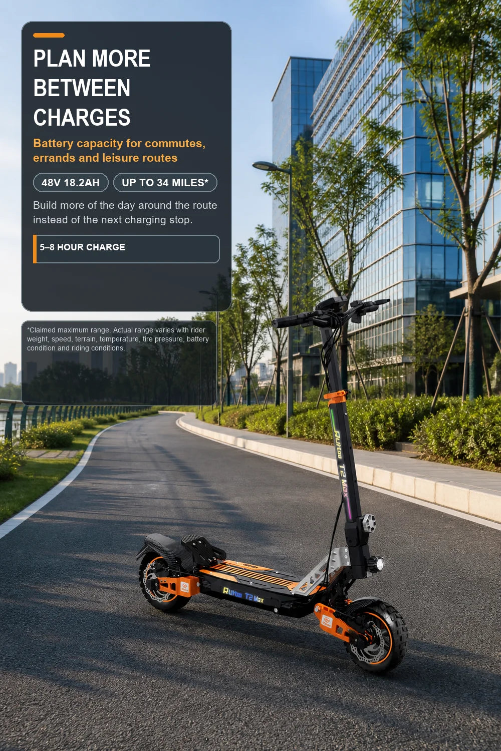 1000W Adult Electric Scooter, 48V 18.2Ah Battery, Up to 34 MPH, 34 Miles Range, 10" Tires, Foldable Commuter Scooter