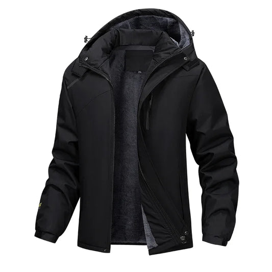 Men's Thickened Fleece Lined Waterproof Winter Jacket Cotton Padded Coat Windproof Cold Proof Outerwear for Autumn And Winter