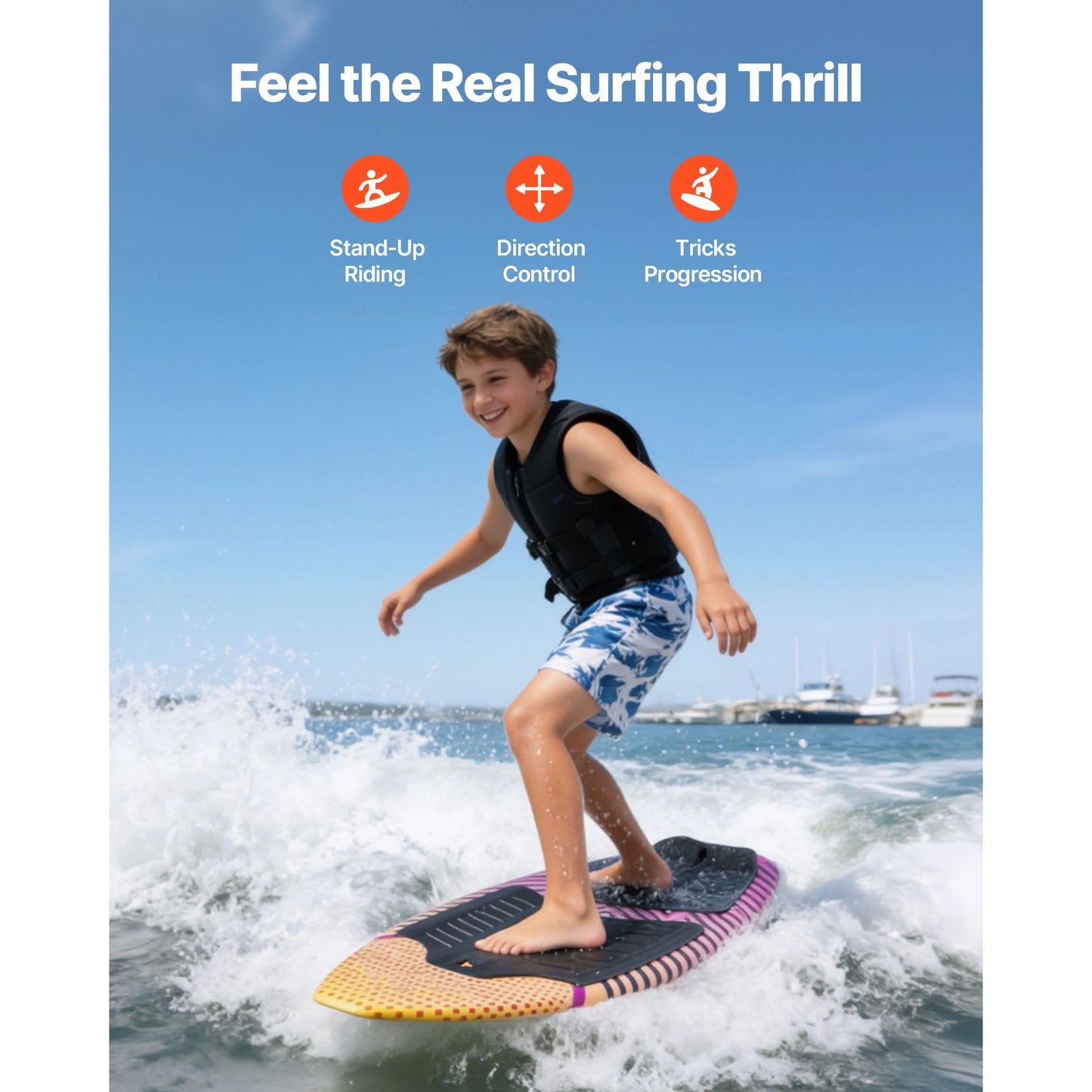 SucceBuy 45/63In Wakesurf Board Wake Surfing Board with EPS Foam Core & EVA Non-Slip Pad UV-Resistant for Youth Up to 110/250lbs