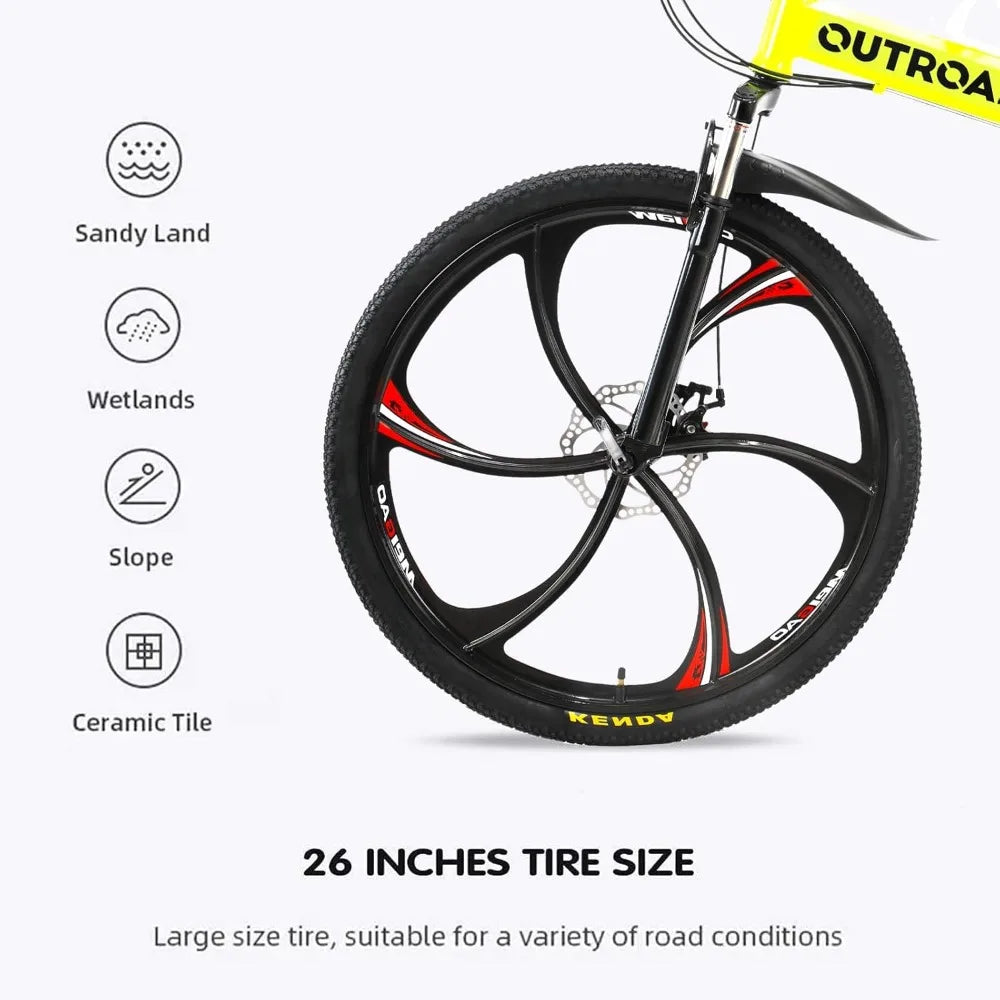 Folding Mountain Bike, 21-Speed High Carbon Steel, Adult, 26-inch Durable Tires