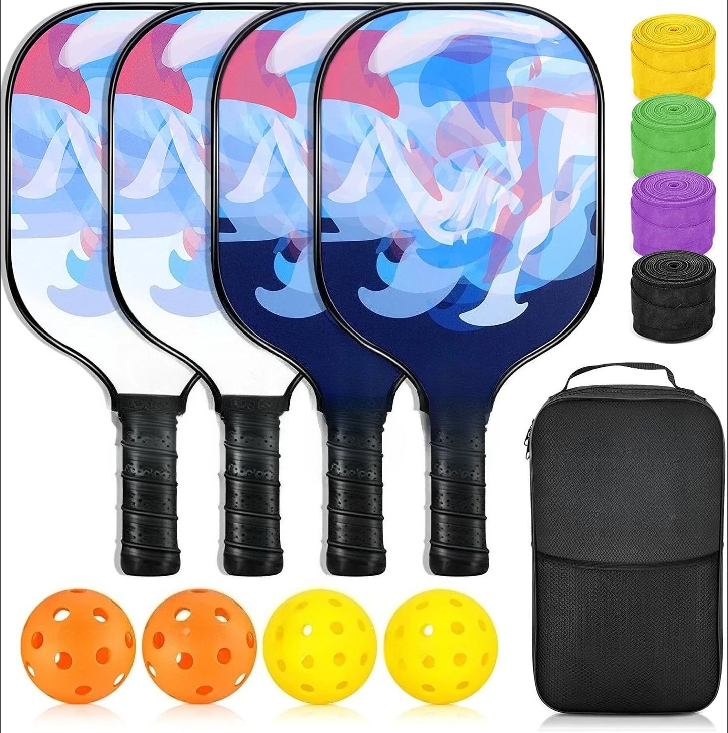 2 Pack 4 Pack USAPA Approved Fiberglass Pickleball Paddles Set With Polypropylene Honeycomb Core Lightweight Rackets Equipped With Pickleball Balls And Storage Carry Bag For Beginners Men Women Indoor Outdoor Court Training R