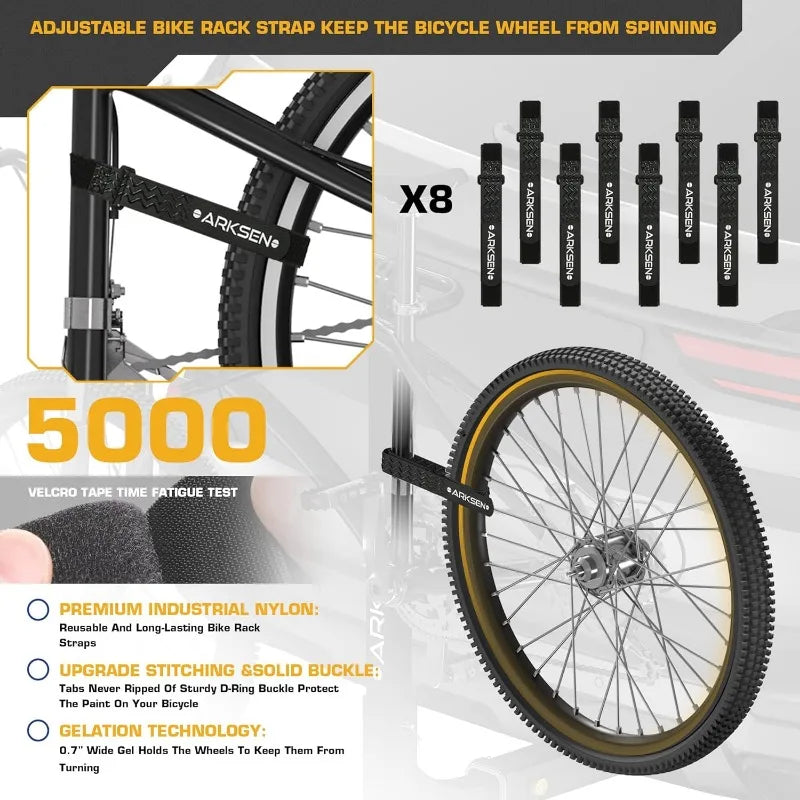 ARKSEN 4 Bike Rack, Heavy Duty Bicycle Carrier, Rear Hitch Mount with 2" Receiver, Tie Down Strap, Anti-Rattle Hitch Tightener