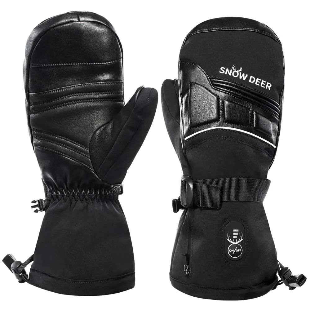 Moto Snowboard Rechargeable Electric Heated Skiing Gloves Leather Battery Winter Mittens For Women Men