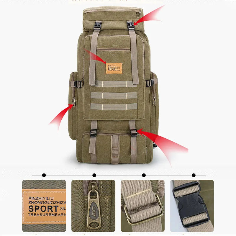 80L Backpack 600D Nylon Waterproof Trekking Hunting Bags Outdoor Rucksacks Outdoor Training Molle Knapsacks