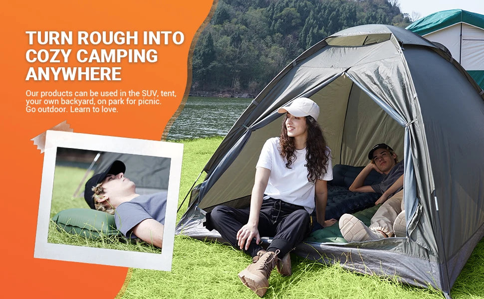 KingCamp Self Inflating Sleeping Pad, Ultralight Inflatable With Pillow Built-in Foot Pump