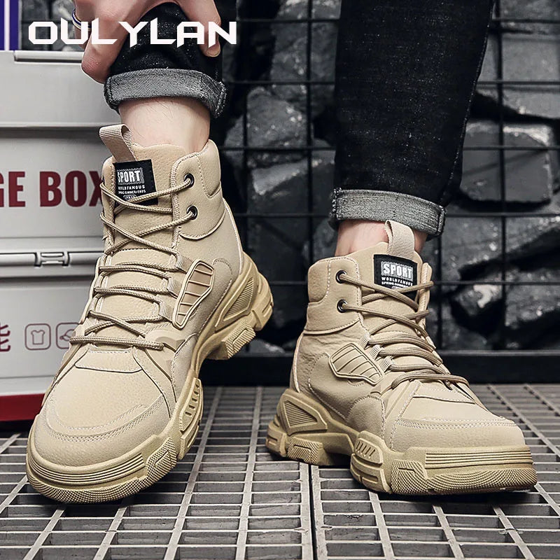 2024 Spring New Leisure Shoes for Men Outdoor Work Boots Trendy Fashion Leather Boots High Top