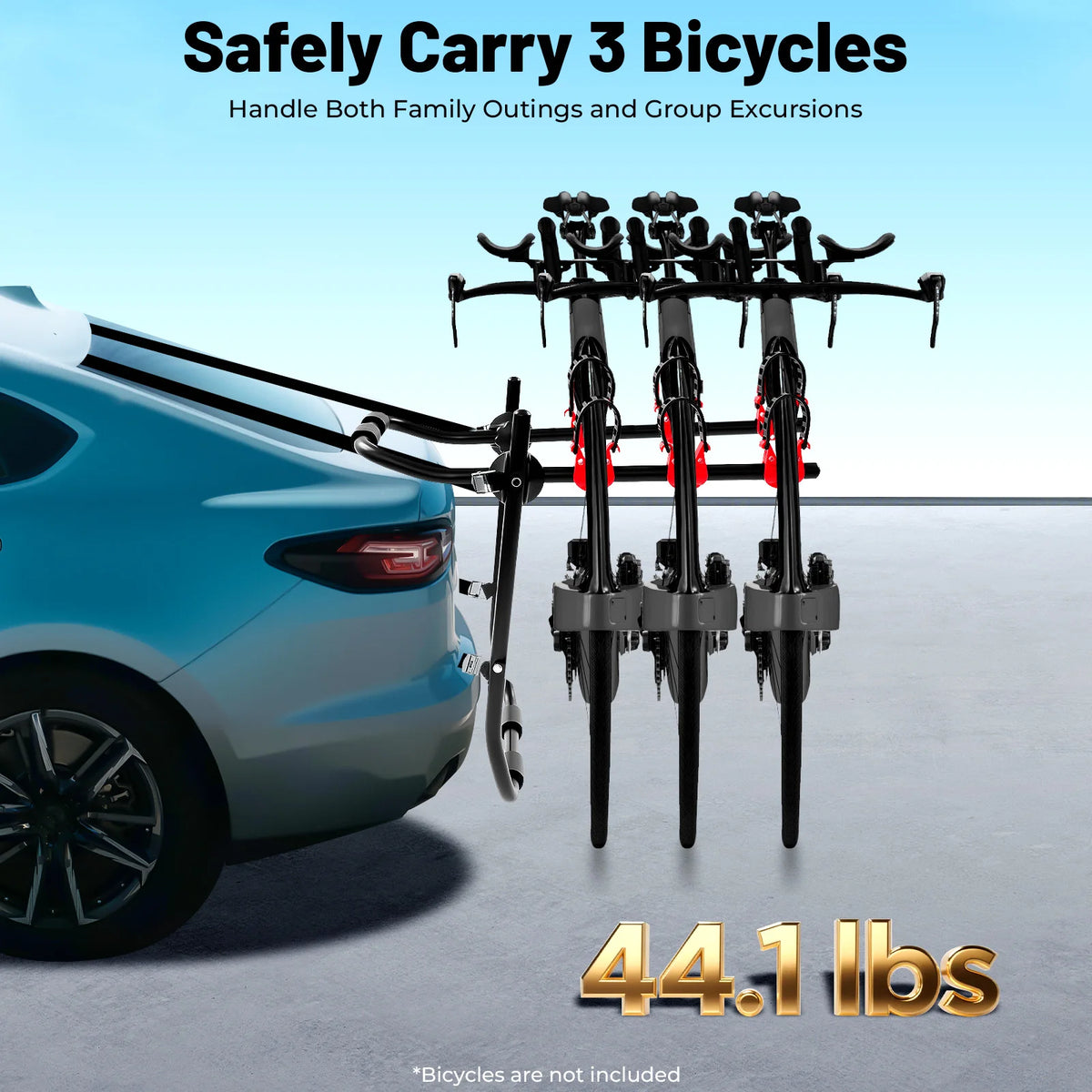 Universal Trunk Bike Rack 3 Bicycles, Carbon Steel Bicycle Carrier for Car Trunk SUV, Foldable Bike Holder with Safety Buckle
