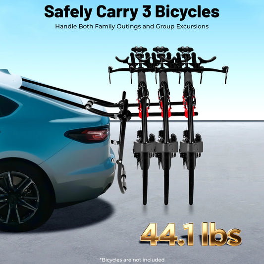 Universal Trunk Bike Rack 3 Bicycles, Carbon Steel Bicycle Carrier for Car Trunk SUV, Foldable Bike Holder with Safety Buckle