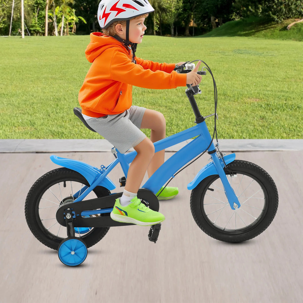 14 Inch Kids Bike w/ Training Wheels, Adjustable Seat Height Dual Brakes Children's Bicycle Kids Learning Bicycle for Boys Girls