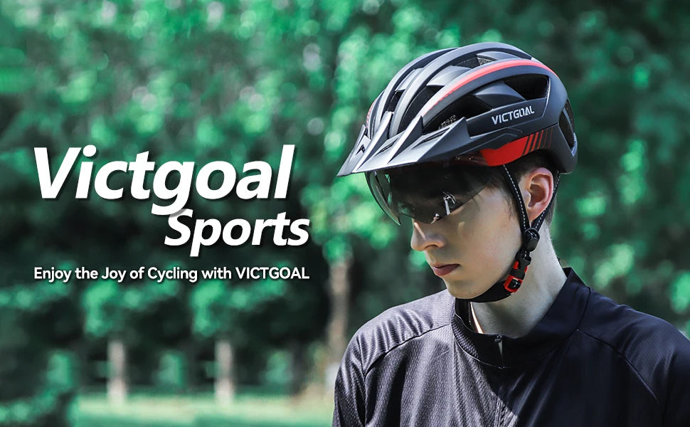 VICTGOAL Adults Mountain Bike Helmets with Goggles Visor Men Women USB Rear Light Bicycle Safety Caps Road Bike Electric Scooter Cycling Helmets