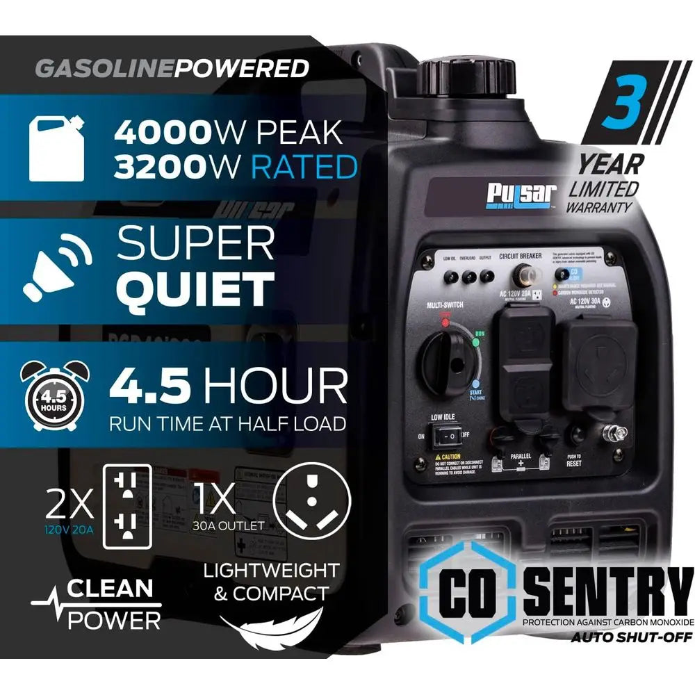 PGD40ISCO Ultra Light Quiet 4000W Portable Gas Inverter Generator, white