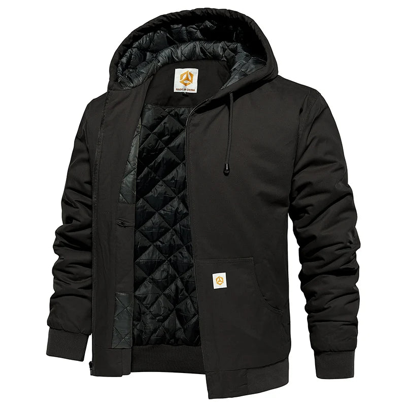 Men's Winter Hooded Active Jacket Warm Quilted Padded Lined Cargo Work Jacket Daily Wear Casual Coat