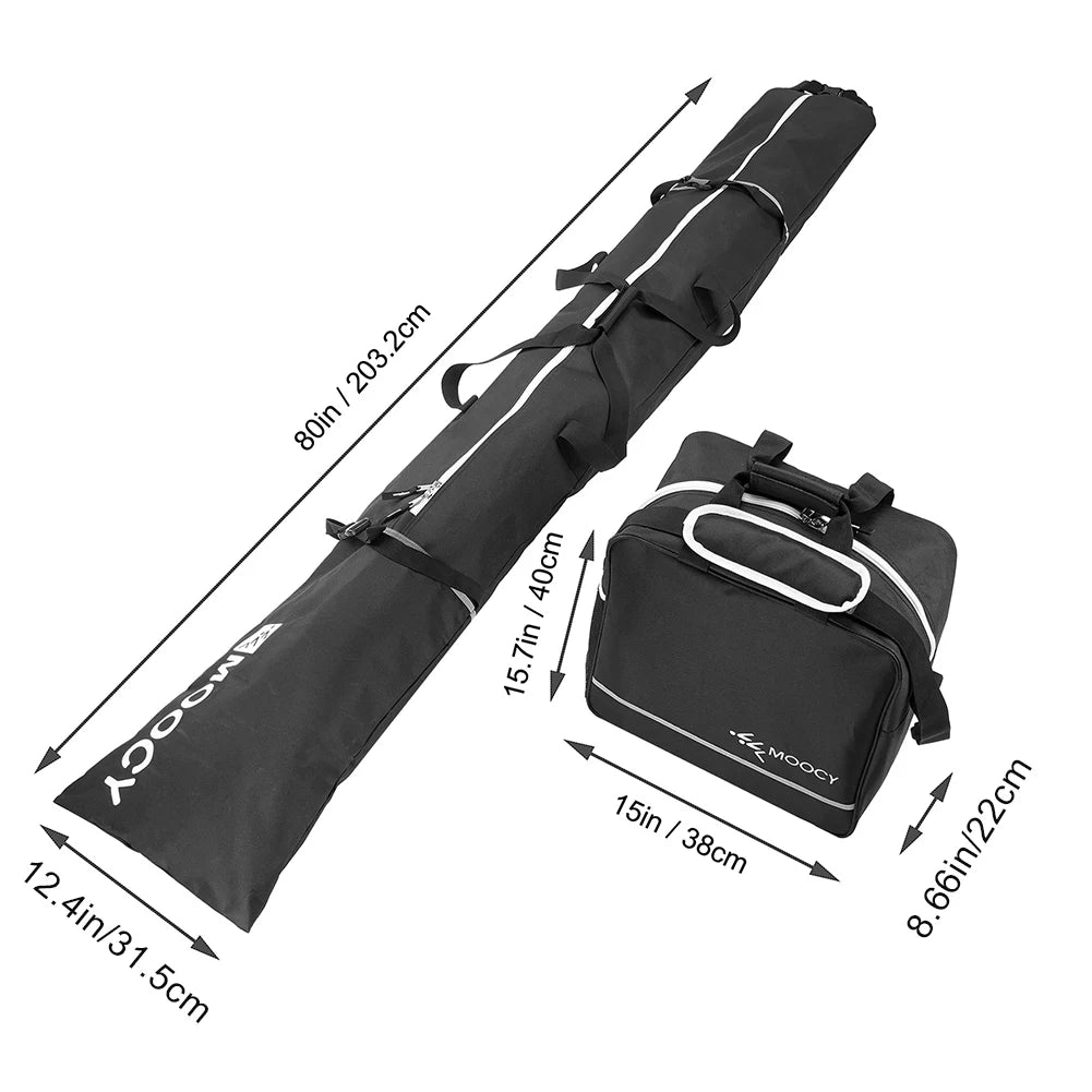 Waterproof Ski Bag & Boot Bag Set Ski Duffle Bag & Boot Tote Set Portable Travel Ski Carrier Bag For Adult Kids Skiing Accessory