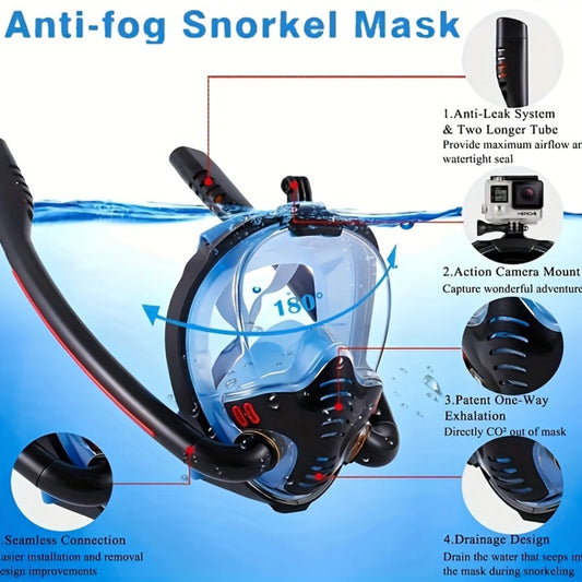 1pc Full Face Snorkel Mask with 180° Panoramic HD View | Adult Snorkeling Equipment
