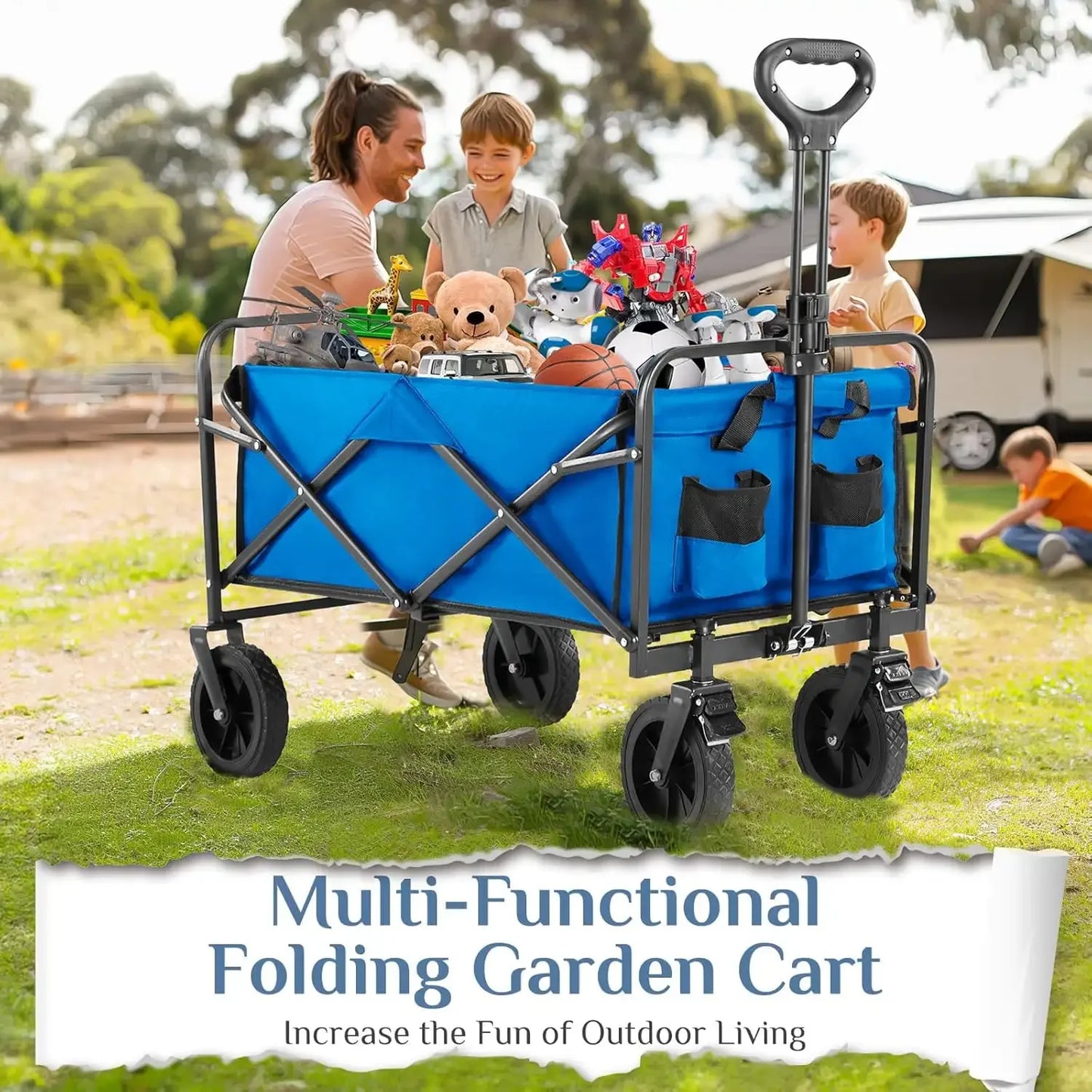 35IN Wagon, Wagons Carts Foldable with All-Terrain Wheels, Large Capacity Utility Cart with Drink Holders