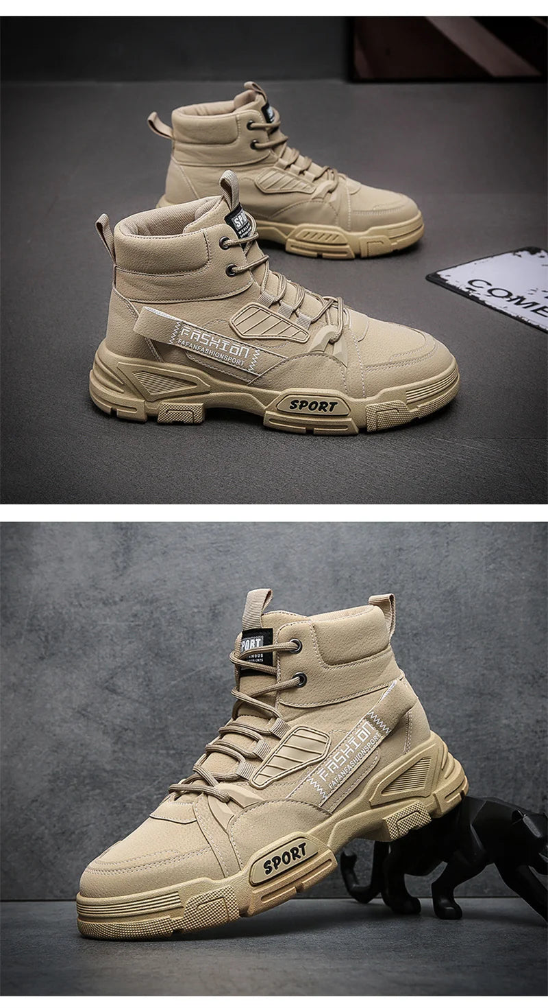 2024 Spring New Leisure Shoes for Men Outdoor Work Boots Trendy Fashion Leather Boots High Top