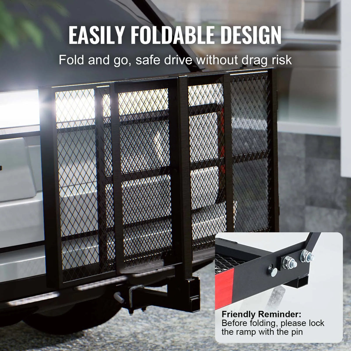 SucceBuy Hitch Mount Cargo Carrier Hitch Cargo Rack with Folding Ramp 500LBS Mobility Scooter Carrier Fit 2" Hitch Receiver