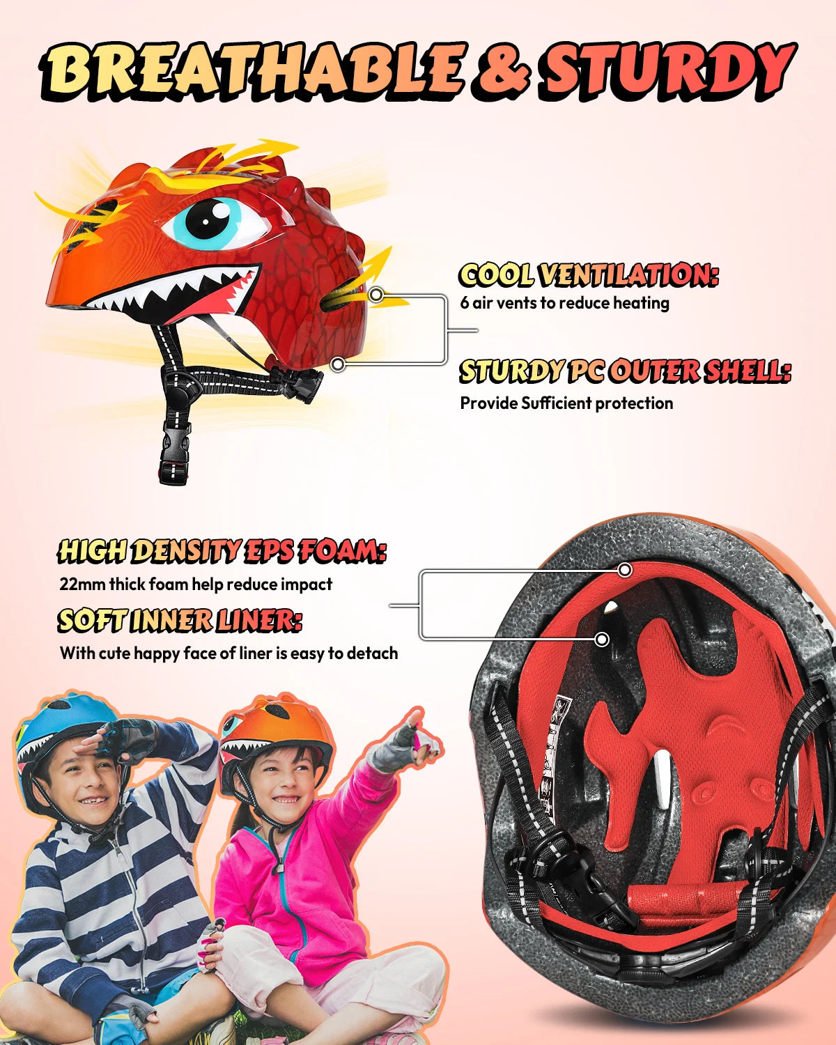 VICTGOAL Kids Bike Helmet Children Bicycle Bell Knee Elbow Pads Wirst Guards Sports Protective Gear for Cycling Balance Bike Skateboard