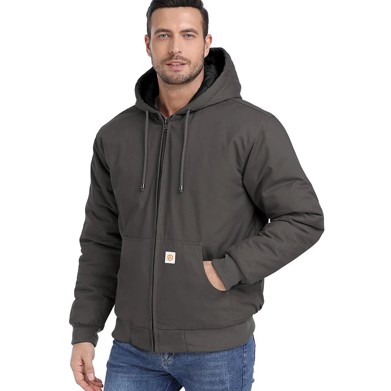 Men's Winter Hooded Active Jacket Warm Quilted Padded Lined Cargo Work Jacket Daily Wear Casual Coat