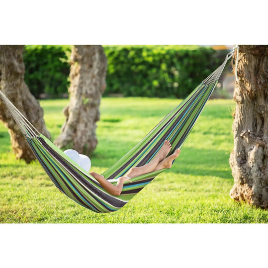 Hammocks Double Hammock in a Bag w/ Hand-woven Rope loops - Country Club Stripe, 77" L x 60" W,Easy to install